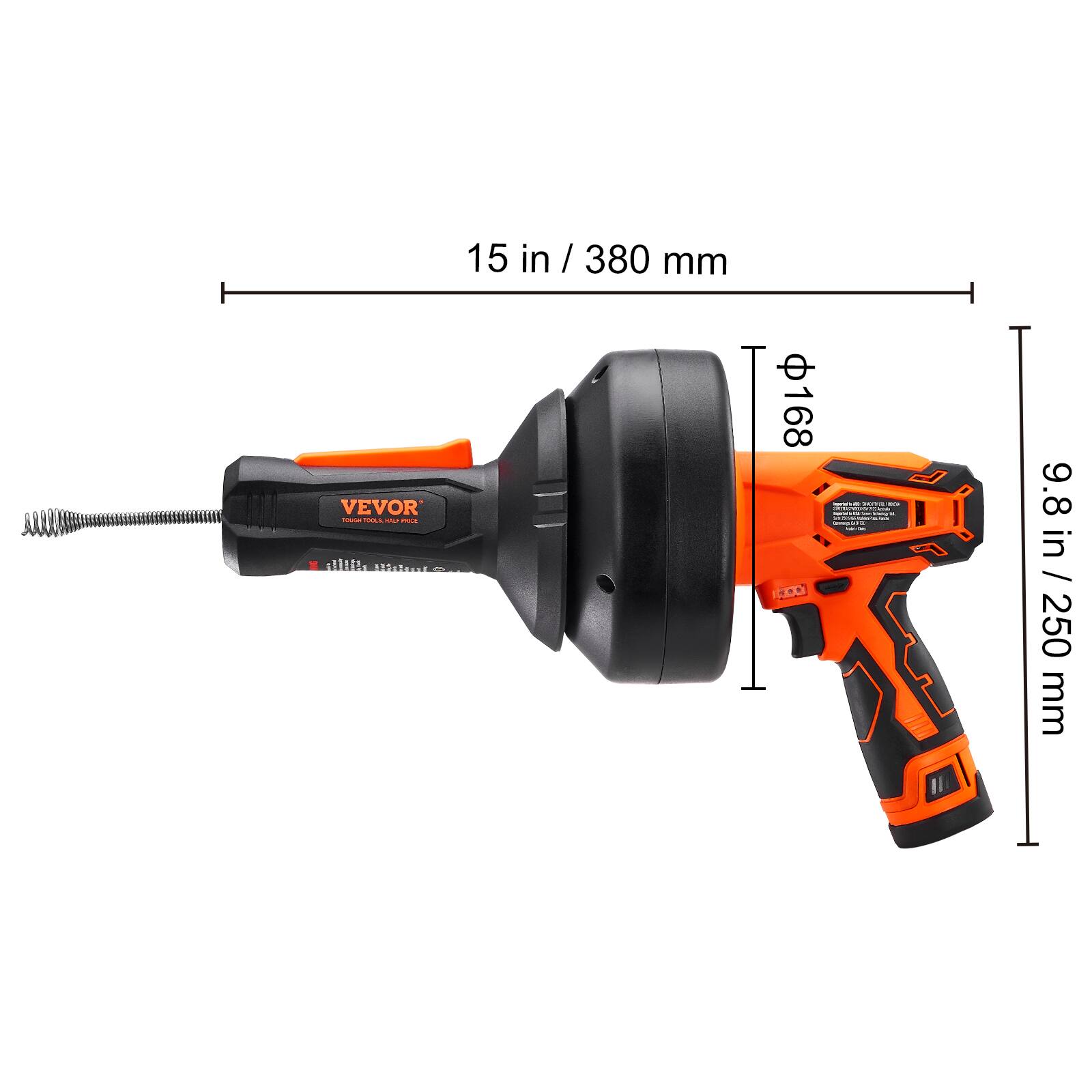 15 in / 380 mm
9.8 in / 250 mm
Φ168