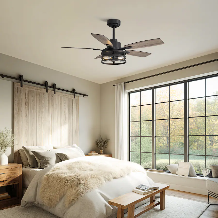 Siljoy 42 Inch Rustic Cage Ceiling Fan 5 Blades Industrial Metal Design ...