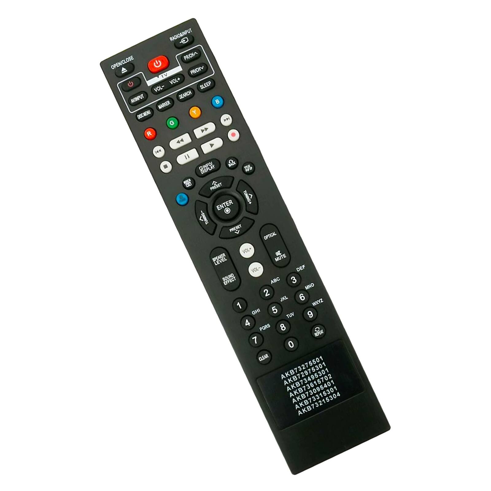 RADIO&INPUT OPENICLOSE PRUCHA TV PRICHY VOL+ SLEEP VOL- AKONPUT SEARCH MARKER DISCMENU G R AT

// & ME DISPLAY PRESET ENTER TUNING+ TUNING- PRESET OPTICAL VOL+ 8 SPEAKER LEVEL MUTE VOL- DEF SOUND EFFECT ABC 3 MNO 2 6 JKL WXYZ 1 5 GHI TUV 9 4 8 PQRS REFEAT 7 0 CLEAR AKB72975301 AKB73095401 AKB73215304