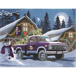 Sporticulture - Minnesota Vikings Winter Truck Diamond Art Holiday Craft Kit - Multicolor