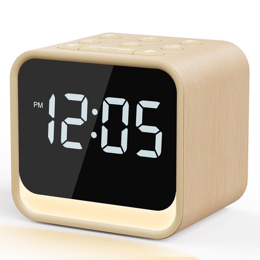 Dazzed Corner Wooden Sound Machine Alarm Clock, Night Light Maple Wood ...