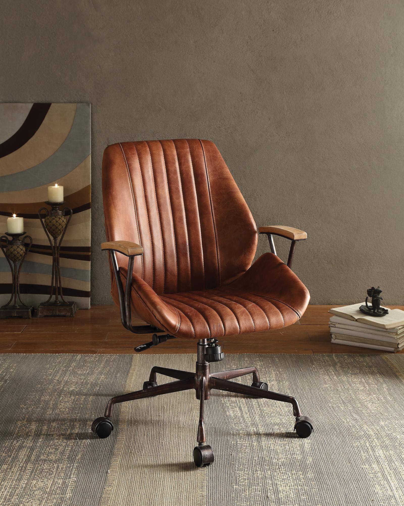 Angle. Spaco - Spaco Executive Office Chair with High Back, Top Grain Leather and Adjustable Height, for Executive Office - Coffee.