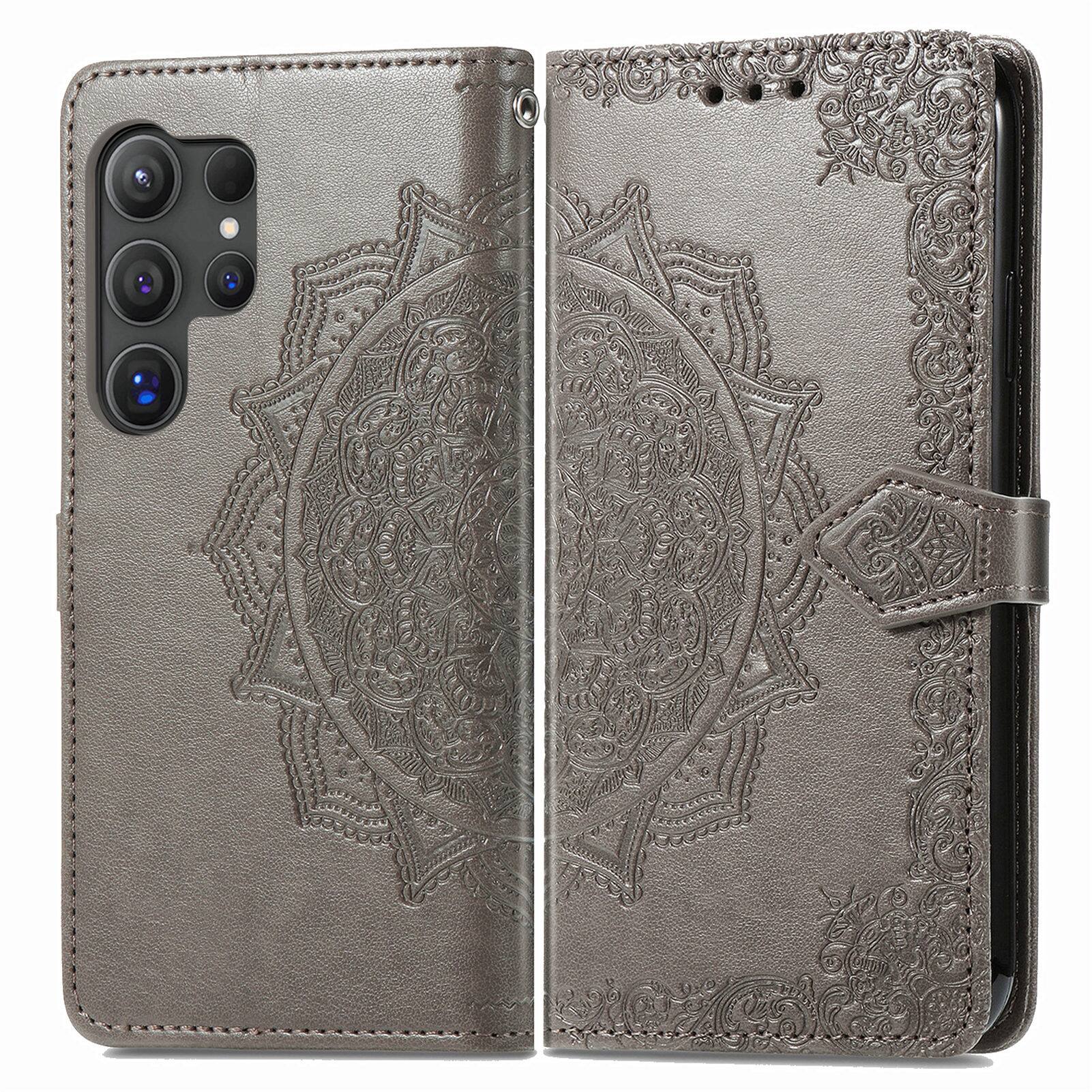 Angle. Dteck - For Samsung Galaxy S25 Ultra Wallet Magnetic Shockproof Protective Card Slots Stand Flip Phone Case Cover - Gray.