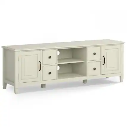 Front. Simpli Home - Connaught 72 inch Wide TV Stand - Antique White.