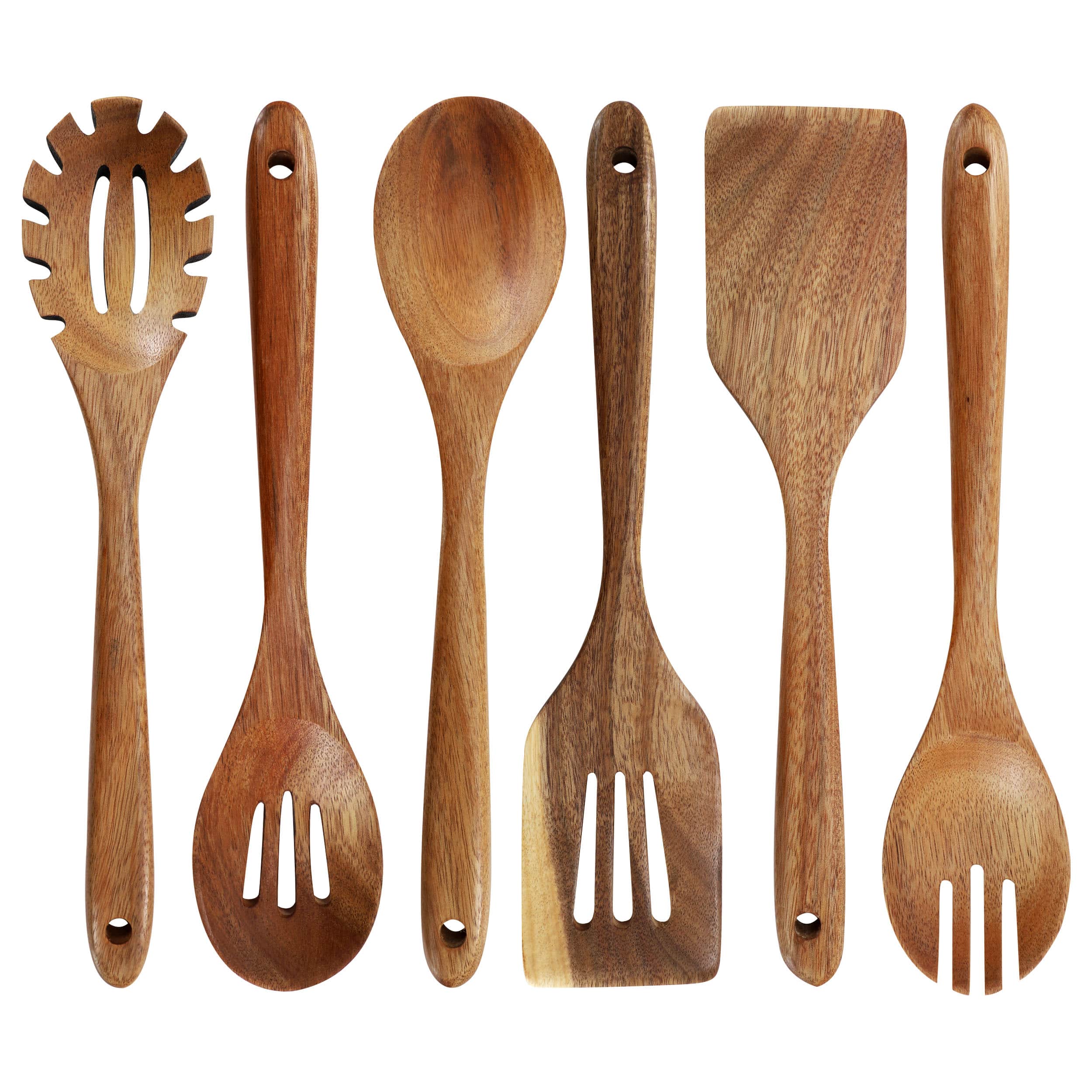 Front. MegaChef - MegaChef 6 Piece Acacia Wood Kitchen Utensil Set - Brown.