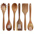 Front. MegaChef - MegaChef 6 Piece Acacia Wood Kitchen Utensil Set - Brown.
