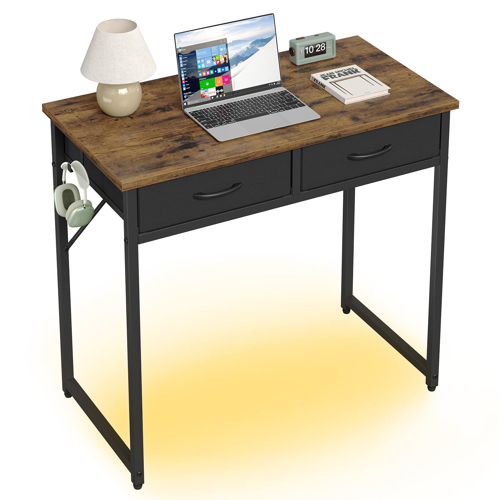 Alt View 4. Pinmoco - Pinmoco - 32 Inch LED Writing Desk Office Desk Computer Desk Kids Study Desk Vanity Desk with RGB Lights & Smart Storage - Rustic Brown.