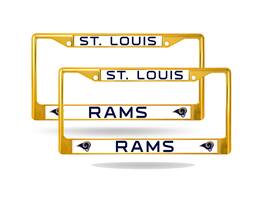 Rico Industries - St Louis Football Rams Gold Painted Chrome Metal License Plate Frame - Set of 2 Frames - Multi