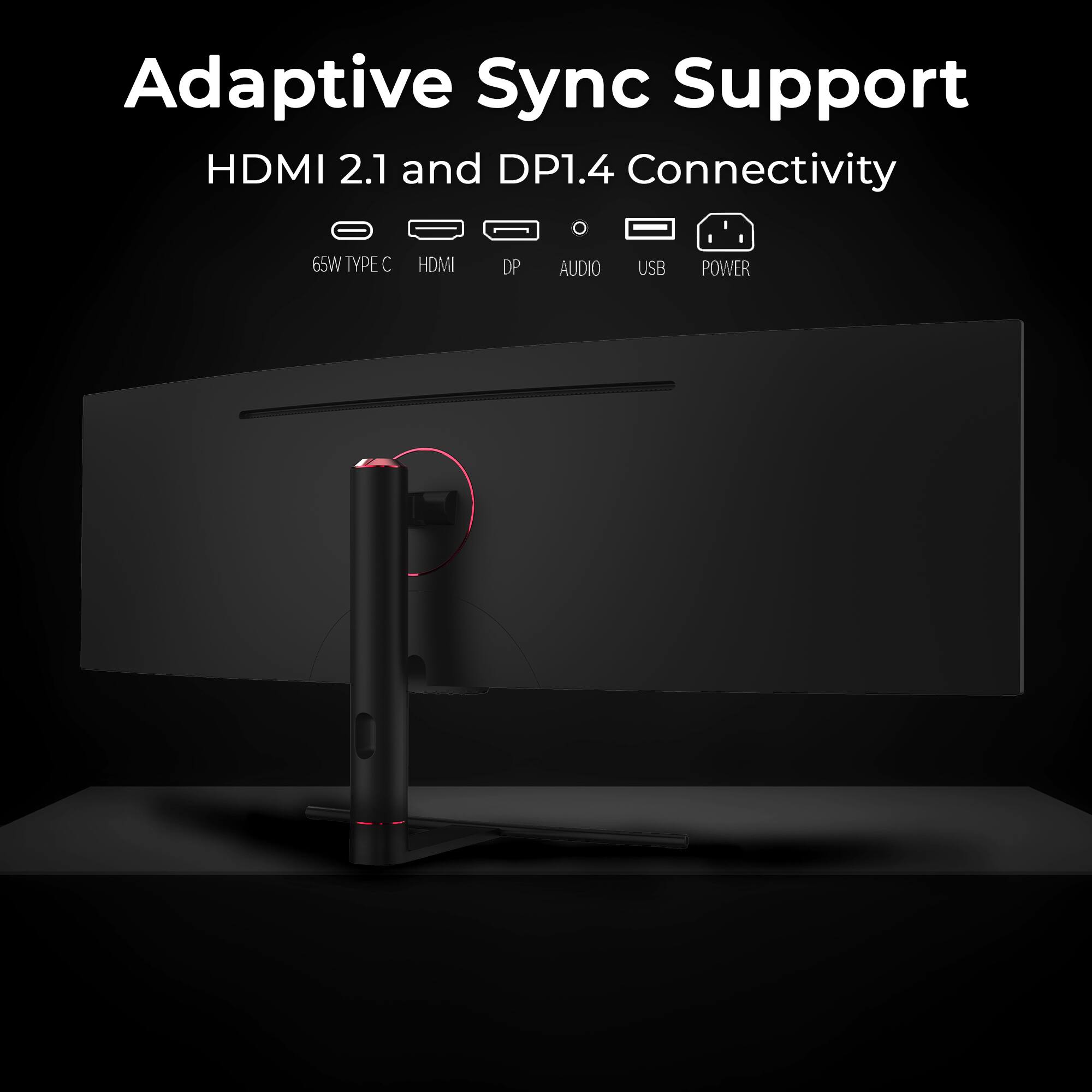 Adaptive Sync Support HDMI 2.1 and DP1.4 Connectivity 65W TYPE C HDMI DP AUDIO USB POWER