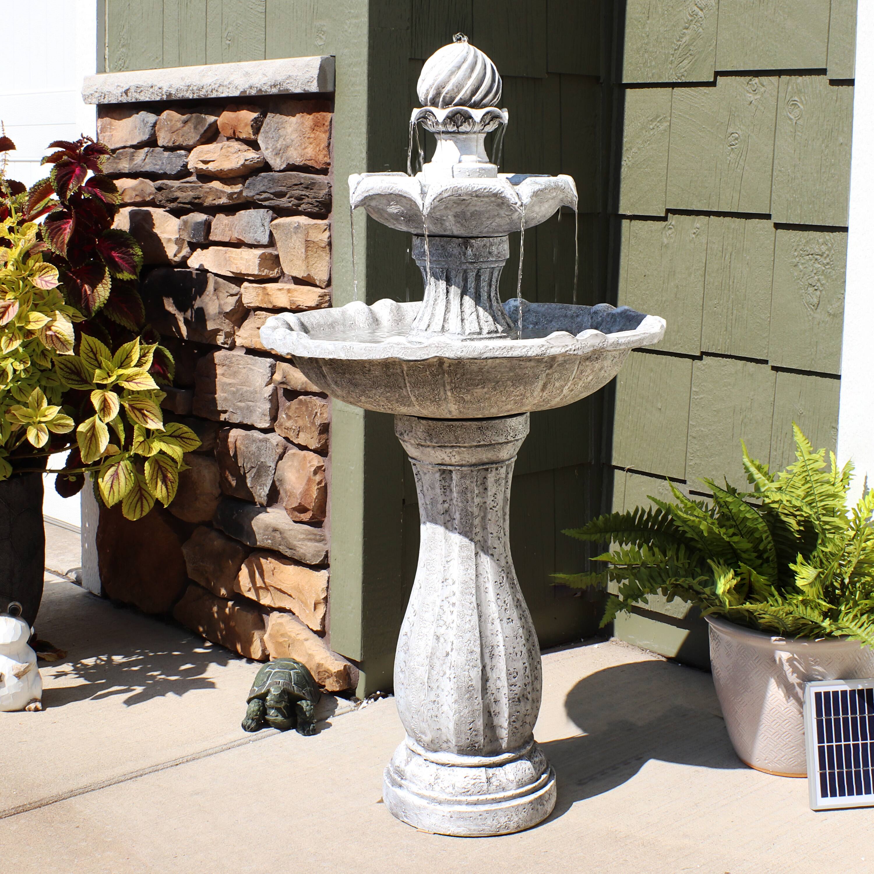 Alt View 6. Sunnydaze - Arcade Resin Outdoor 2-Tier Solar Fountain with Battery - White.