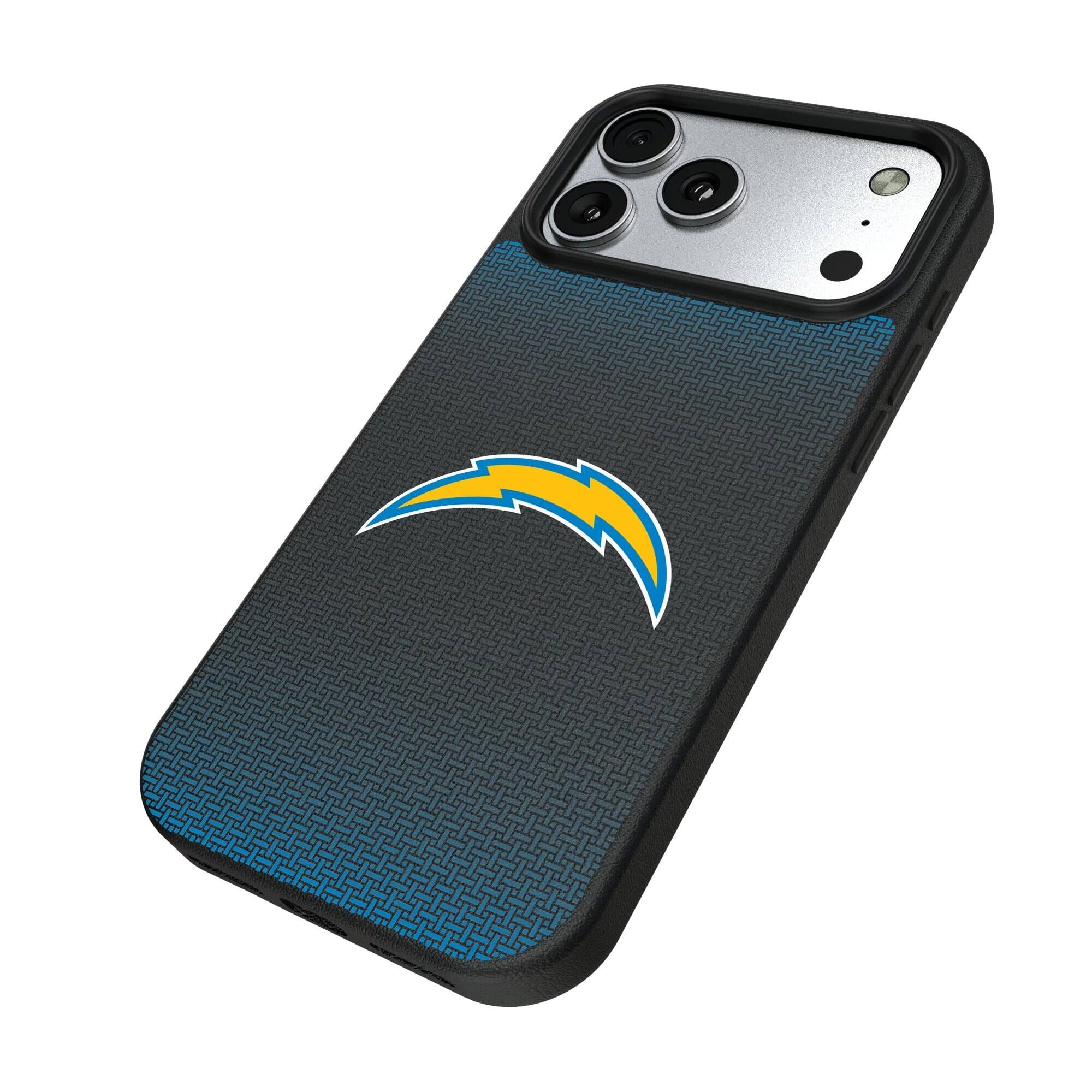 Alt View 1. Keyscaper - Los Angeles Chargers Linen Logo iPhone Magnetic Bump Case - 15 - Black.