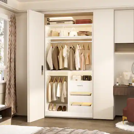 Front. Aheaplus - 36" Freestanding Closet Organizer with 3 Drawers, 2 Hanging Rods & Shoe Storage - White.