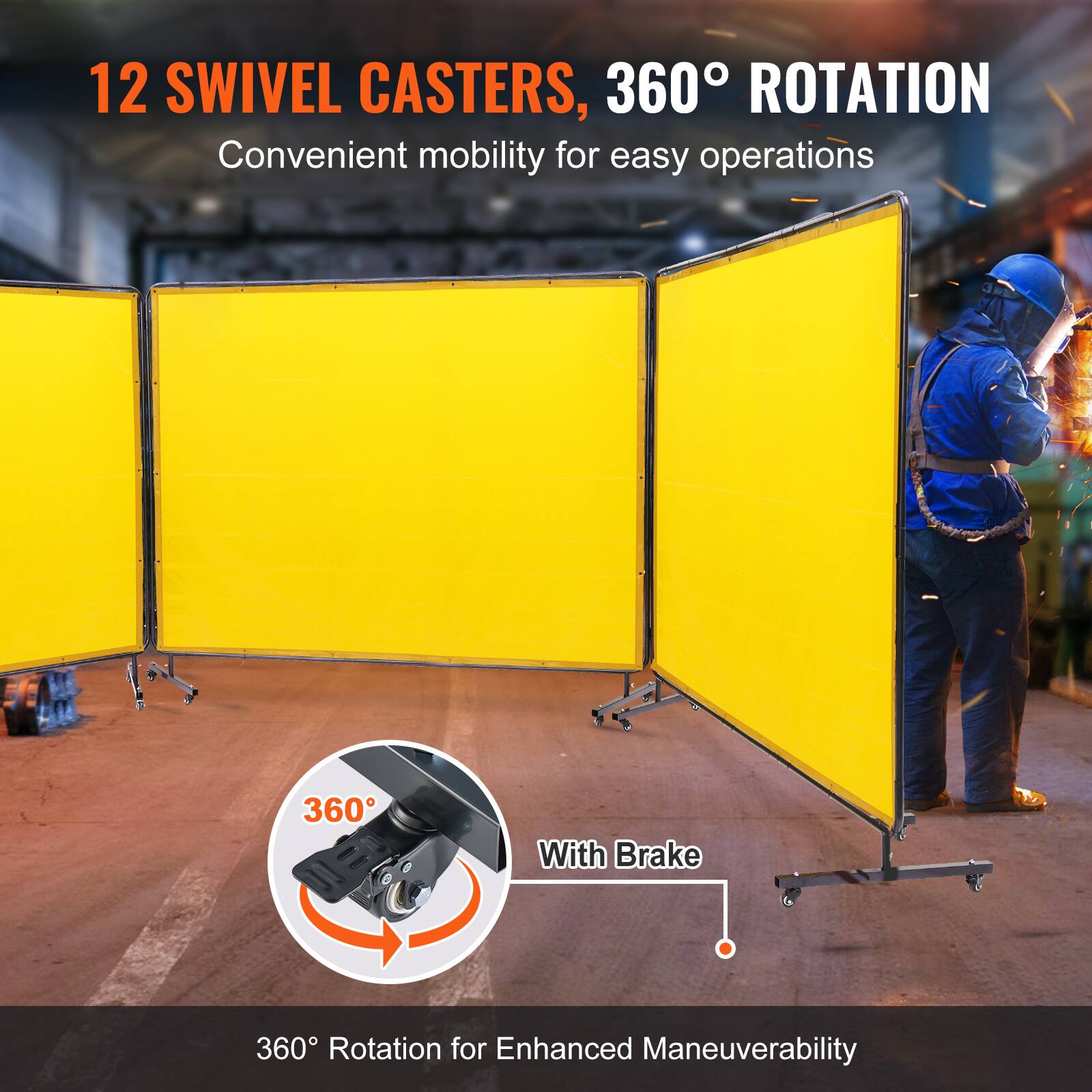 12 Swivel Casters, 360° Rotation  
Convenient mobility for easy operations  
With Brake  
360° Rotation for Enhanced Maneuverability