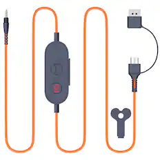 Front. Delton - Delton S35 USB A/USB C to 3.5mm Audio Jack Cable with Inline Controls for Headset/Headphones, Black - Orange.