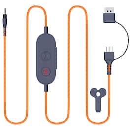 Delton - S35 USB A/USB C to 3.5mm Audio Jack Cable with Inline Controls for Headset/Headphones, Black - Orange