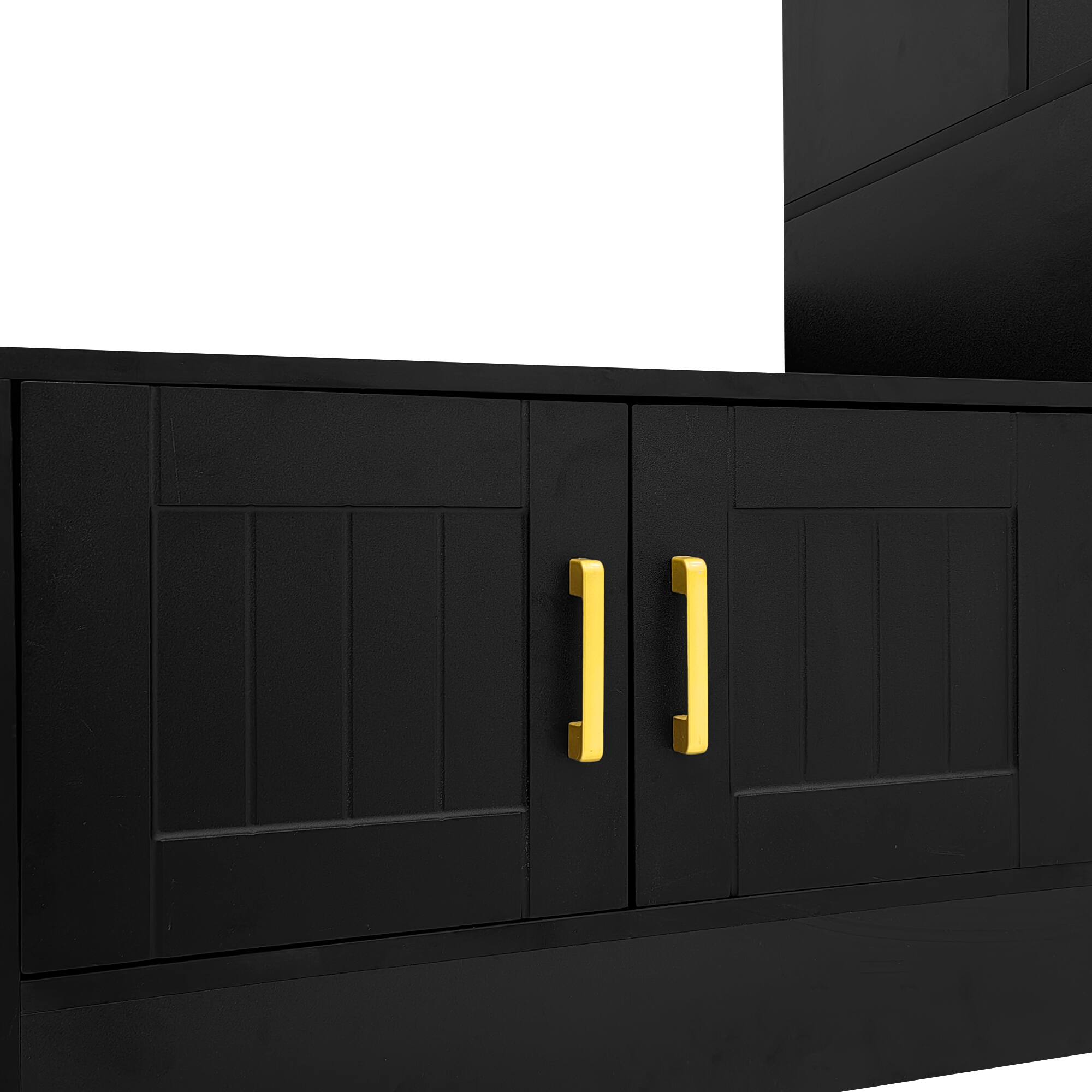 Alt View 8. PexFix - Modern Entertainment Center for 80" TVs, Wall Unit with Bookshelves, Glass Door Cabinets & Adjustable Shelves - Black.