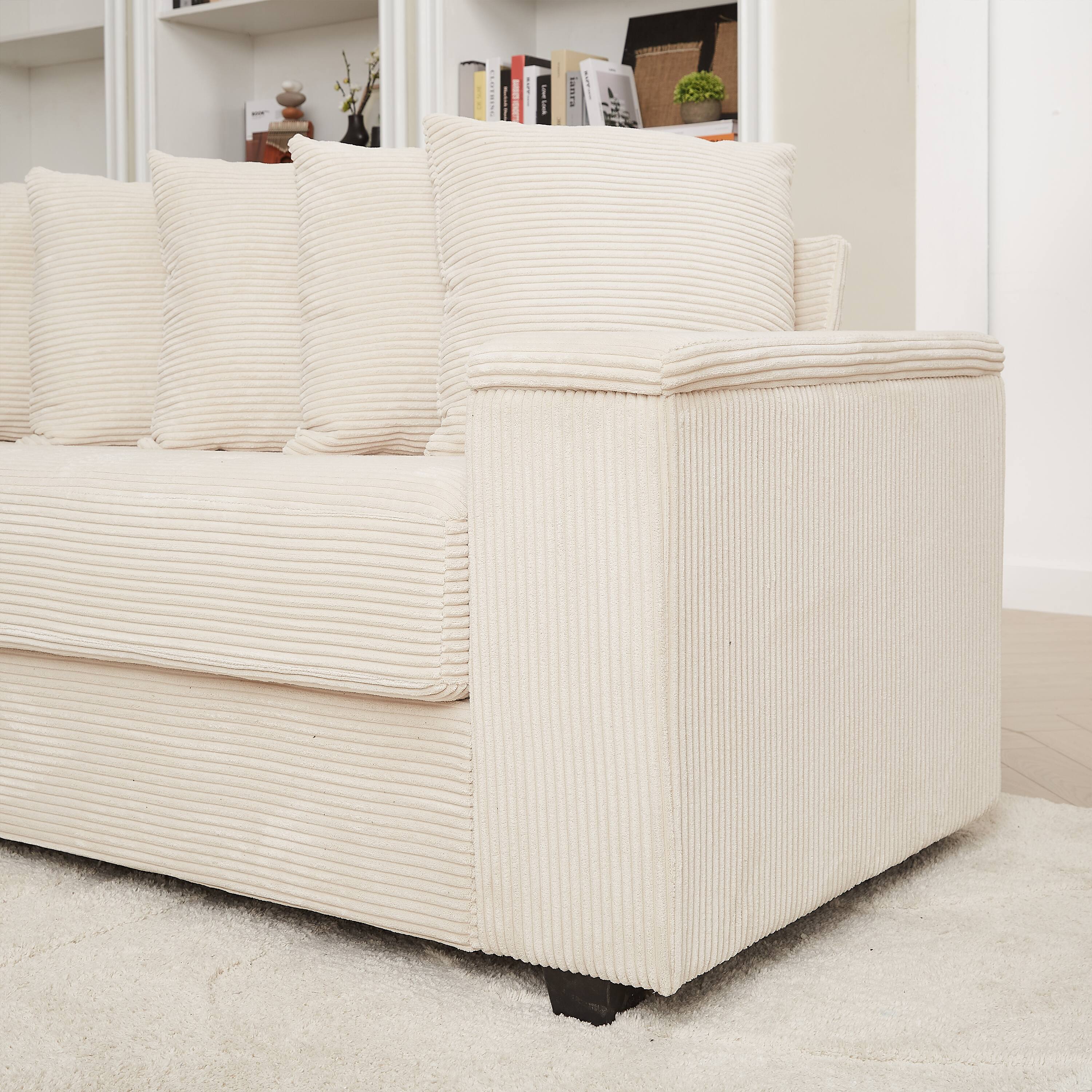 Alt View 6. Tiramisubest - Oversized Corduroy Sofa Bed with Chaise,Comfy L Shaped Sectional Couches with 8 Pillows and Two Armrest storage space - Beige.