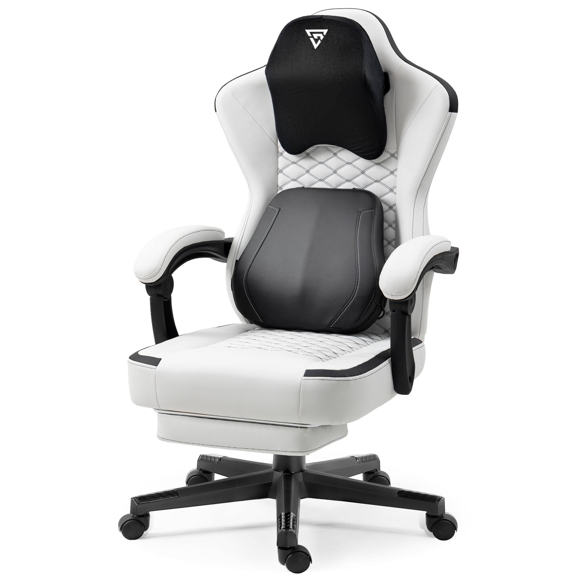 Front. Aukfa - Gaming Chair with Heated Massage Lumbar Support - Ergonomic PC Chair with Pocket Spring Cushion & Footrest - White.