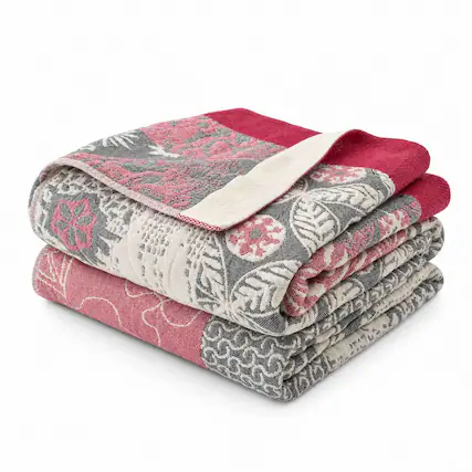 Front. Peace Nest - Peace Nest 100% Cotton Boho Throw Blanket Rustic Home Decor Boho Design, Paisley Pink, 60x80 inches - Paisley Pink.