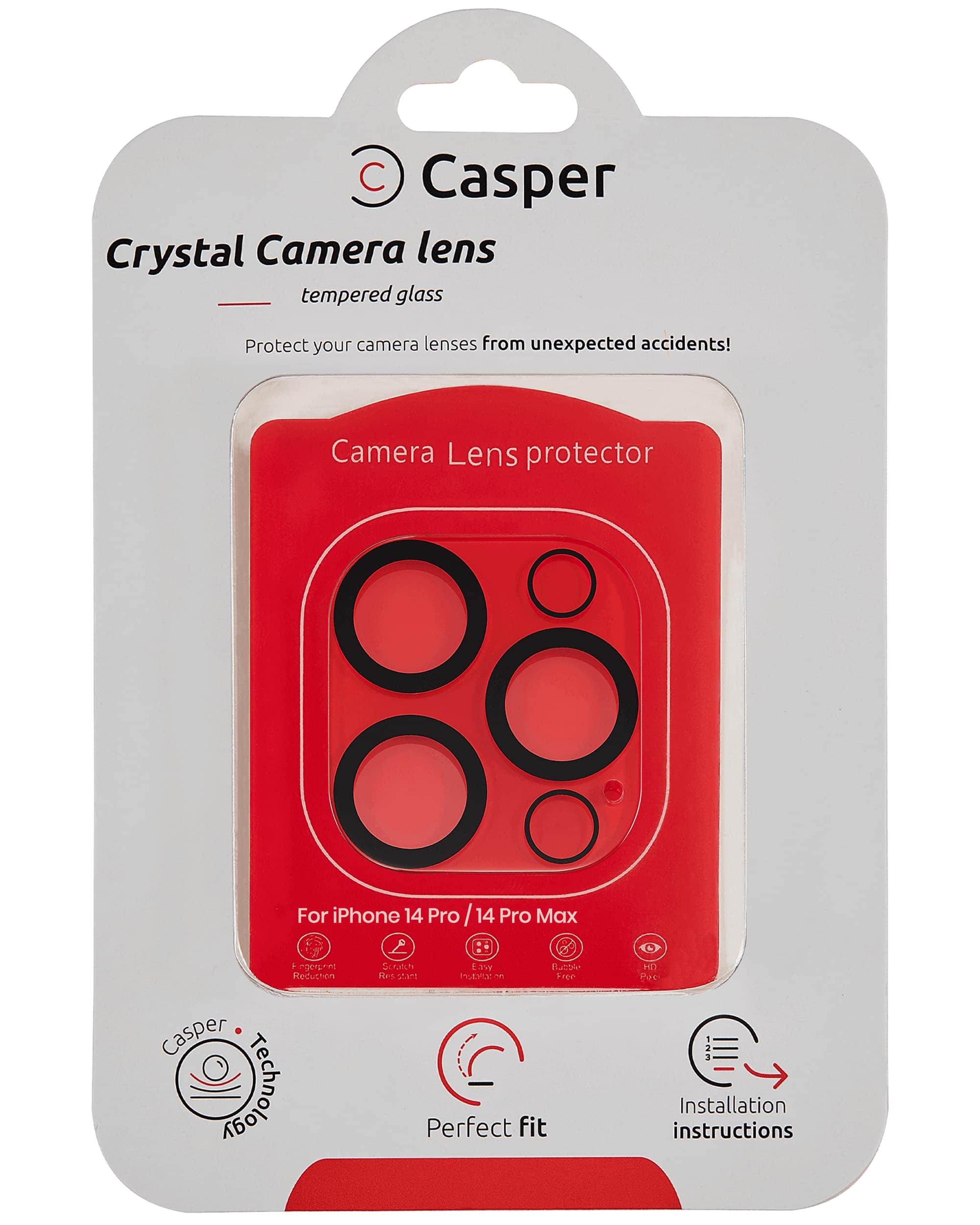 Casper - Camera Lens Protector Compatible For iPhone 14 Pro / 14 Pro Max - Crystal Full Cover - Clear/Transparent