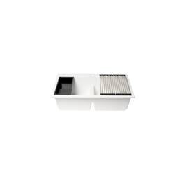 Alfi - brand 33 Granite Composite Workstation Step Rim Double Bowl Drop In Sink - White