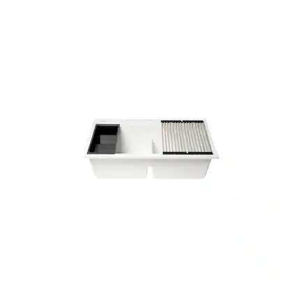 Front. Alfi - ALFI brand White 33 Granite Composite Workstation Step Rim Double Bowl Drop In Sink - White.