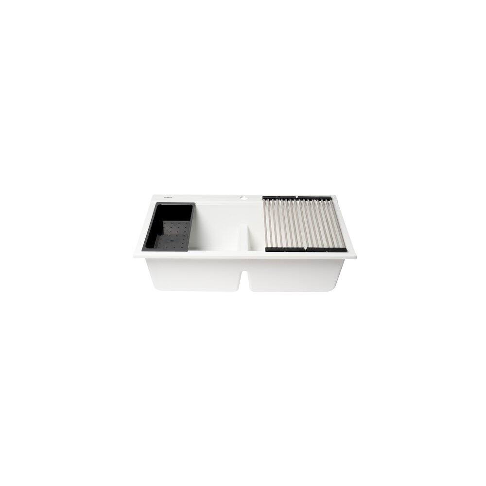 Front. Alfi - ALFI brand White 33 Granite Composite Workstation Step Rim Double Bowl Drop In Sink - White.