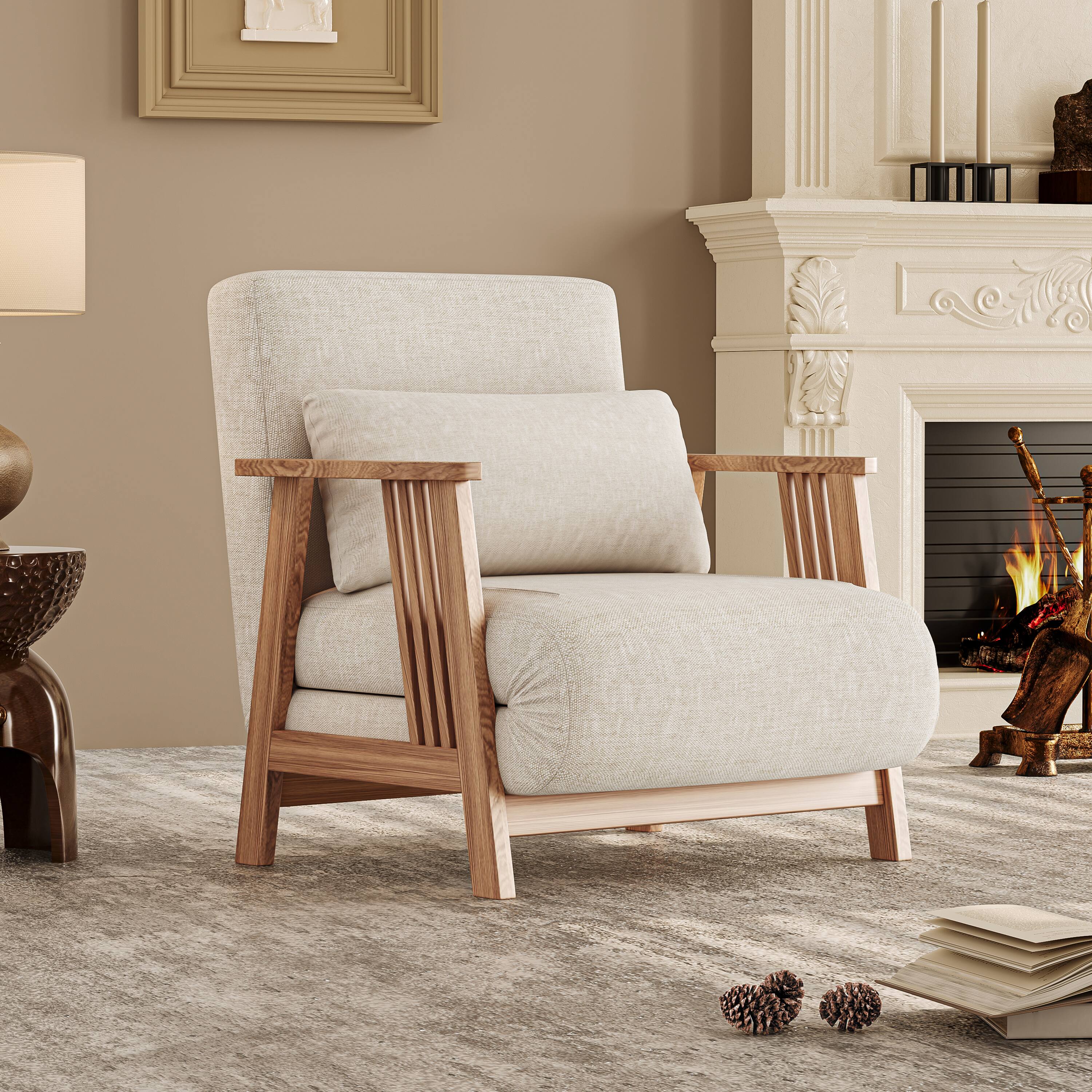 Front. MSOOB - 31.6" Folding Chair Bed, Modern Convertible Wooden Upholstered Armchair Sleeper Chaise Bed for Bedroom Living Room - off white.