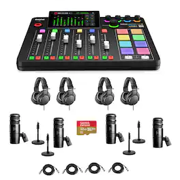 RODE - RODECaster Pro II Integrated Audio Production Studio Console Bundle with 4x AT2040 Mic, 4x ATH-M20x Headphones, 4x