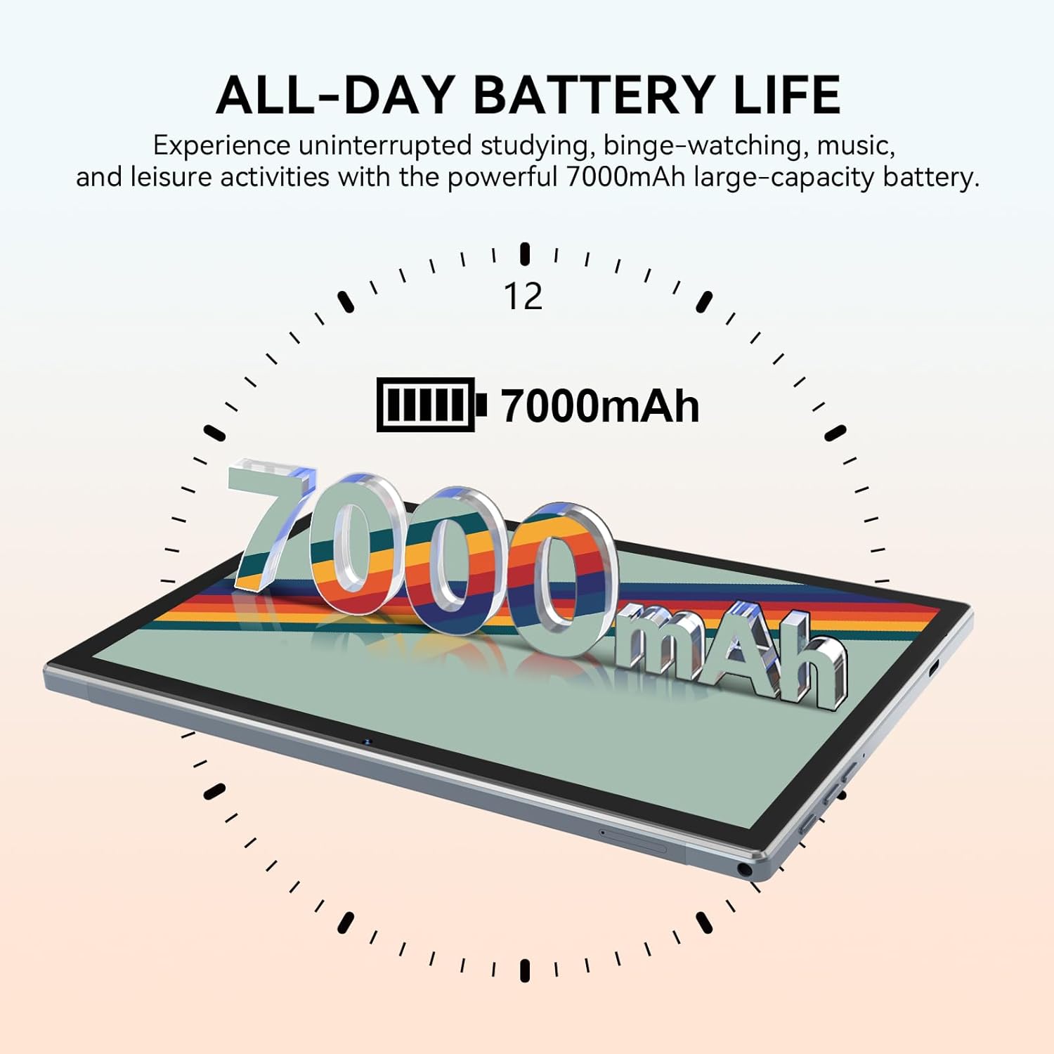 ALL-DAY BATTERY LIFE

Experience uninterrupted studying, binge-watching, music, and leisure activities with the powerful 7000mAh large-capacity battery.

12

7000mAh

7000 mAh