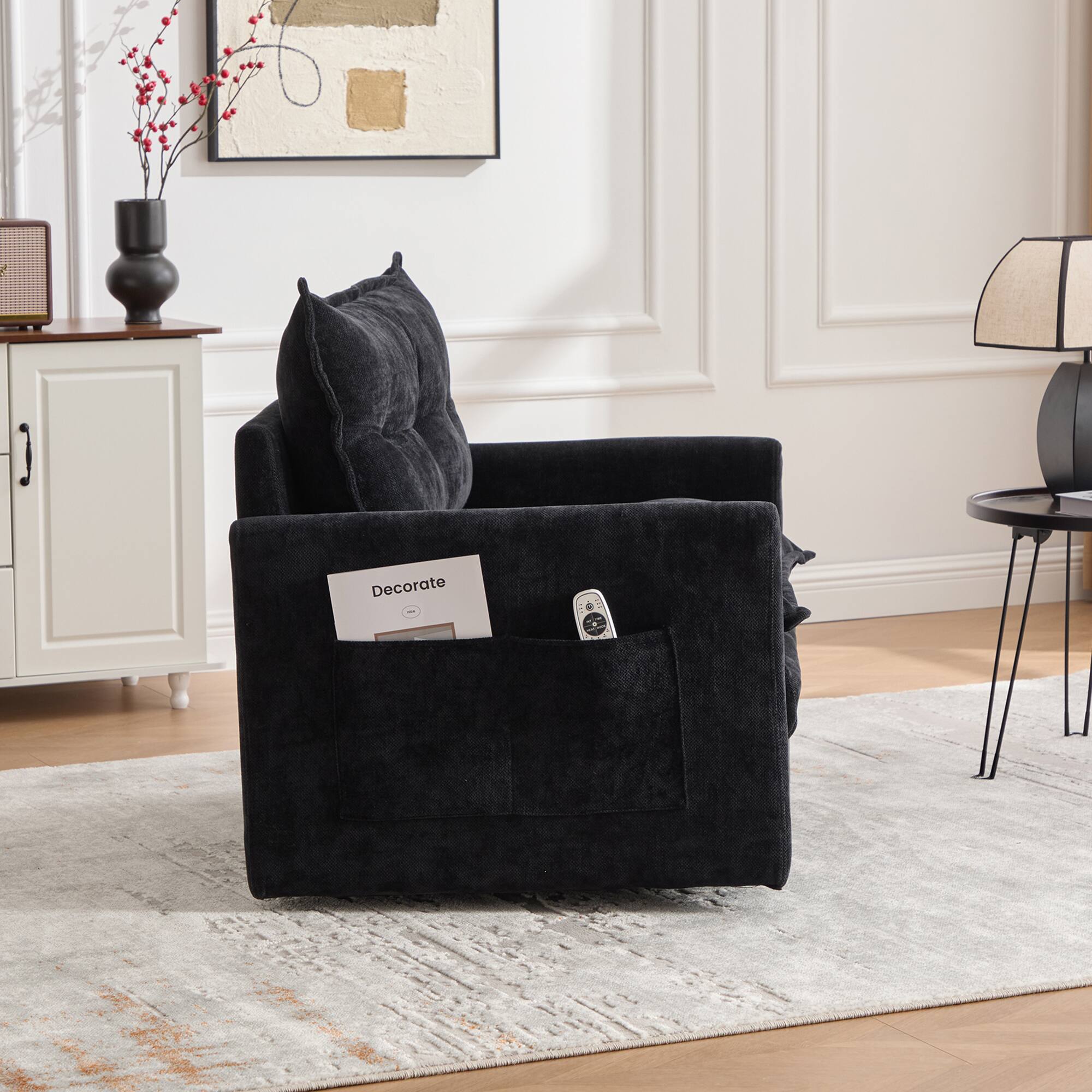 Alt View 8. APRILSOUL - Swivel Barrel Chair Mid Century Modern Chair Thick Padded Arm Chair with Solid Metal Base for Living Room Bedroom - Black.