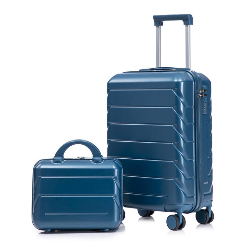 Front. HTUTWOO - Luggage Sets 2 PCS -14" 20" ABS Hardside Spinner Wheel Suitcase,Combination Lock,Lightweight Carry-On with Cosmetic Case - Dark Blue.