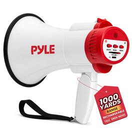 Pyle - 30W Handheld Megaphone Bullhorn with Siren, USB-C Charging & Talk/Music Modes - Red