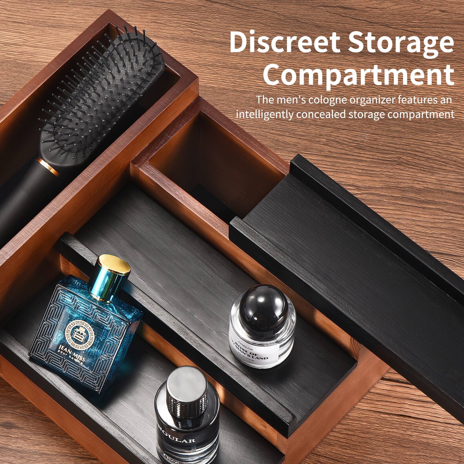 Discreet Storage Compartment

The men's cologne organizer features an intelligently concealed storage compartment.
