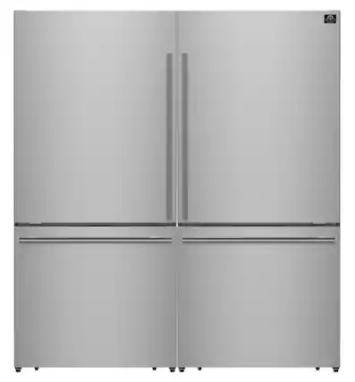 Front. Forno Appliances - 60 in. Wide Milano 34.4 Cu. Ft. Freestanding Dual Bottom Freezer Refrigerator - Stainless Steel.