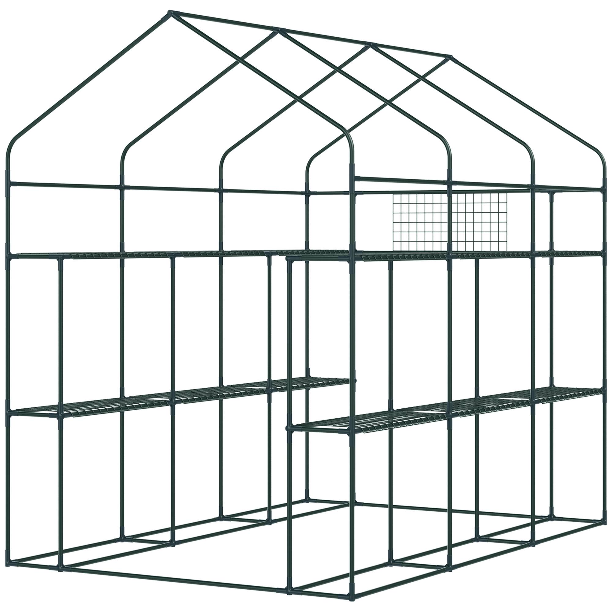 Angle. TinyHomie - 7 x 5 x 6FT Walk-in Greenhouse with Mesh Door and Windows 18 Shelf Hot House with Trellis Plant Labels UV protective.