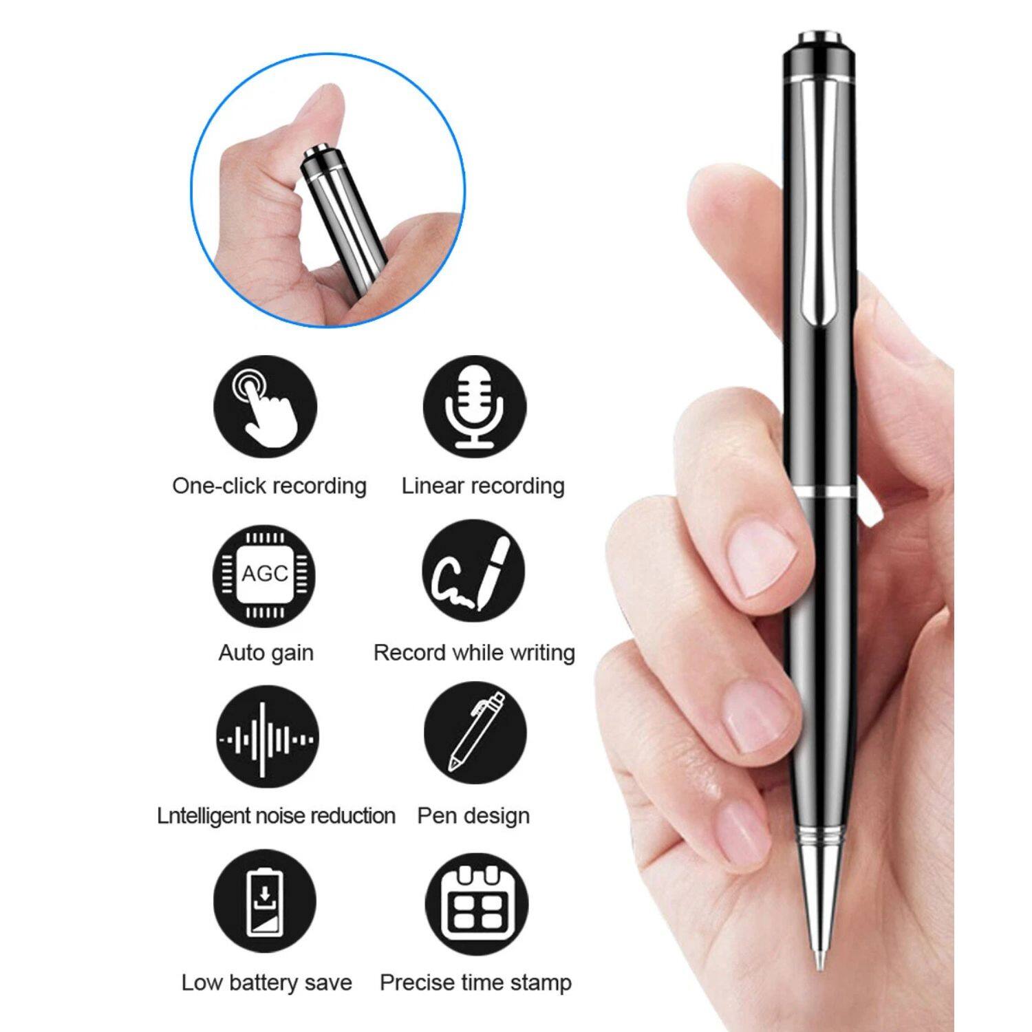 - One-click recording
- Linear recording
- Auto gain
- Record while writing
- Intelligent noise reduction
- Pen design
- Low battery save
- Precise time stamp