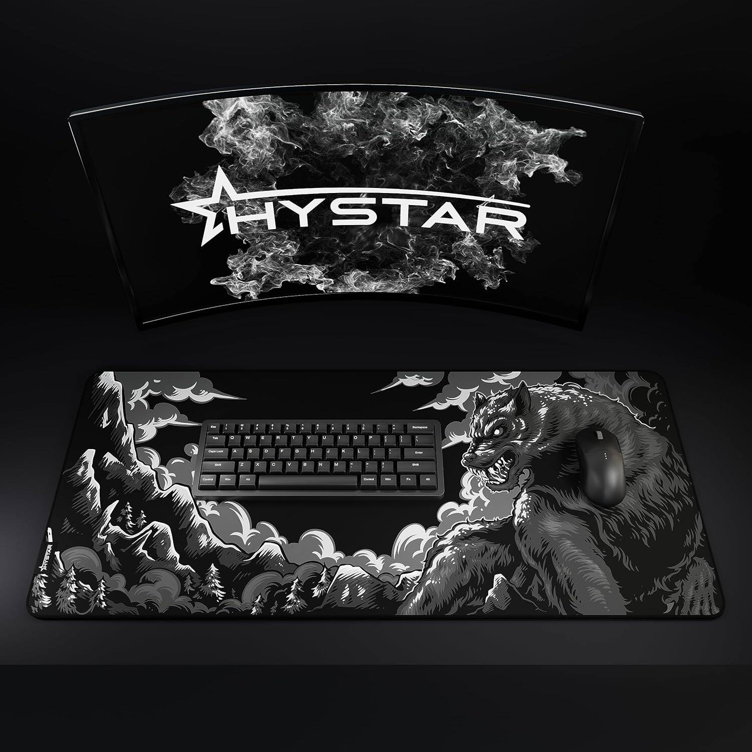 Alt View 5. Hystar - Extended Gaming Mouse Pad | XXXL 45" x 20" | 5mm Thick, Waterproof Surface, Smooth Polyester, and Rubber Base - Mythic Fenrir.