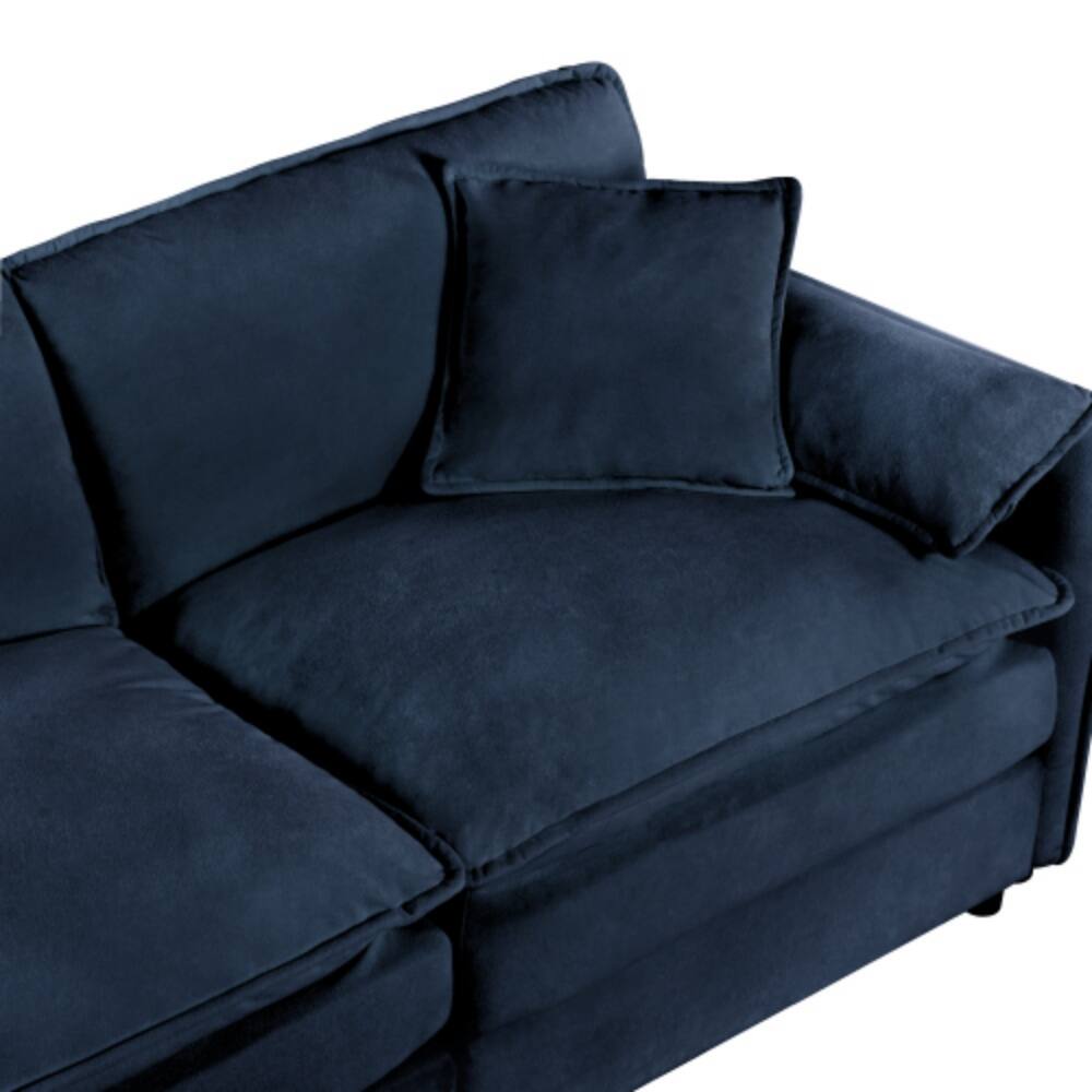 Alt View 6. LUCKY ONE - Deep Seat Modular L-Shape Sectional Cloud Sofa w/ Ottoman Chenille Loveseat DIY - Blue.
