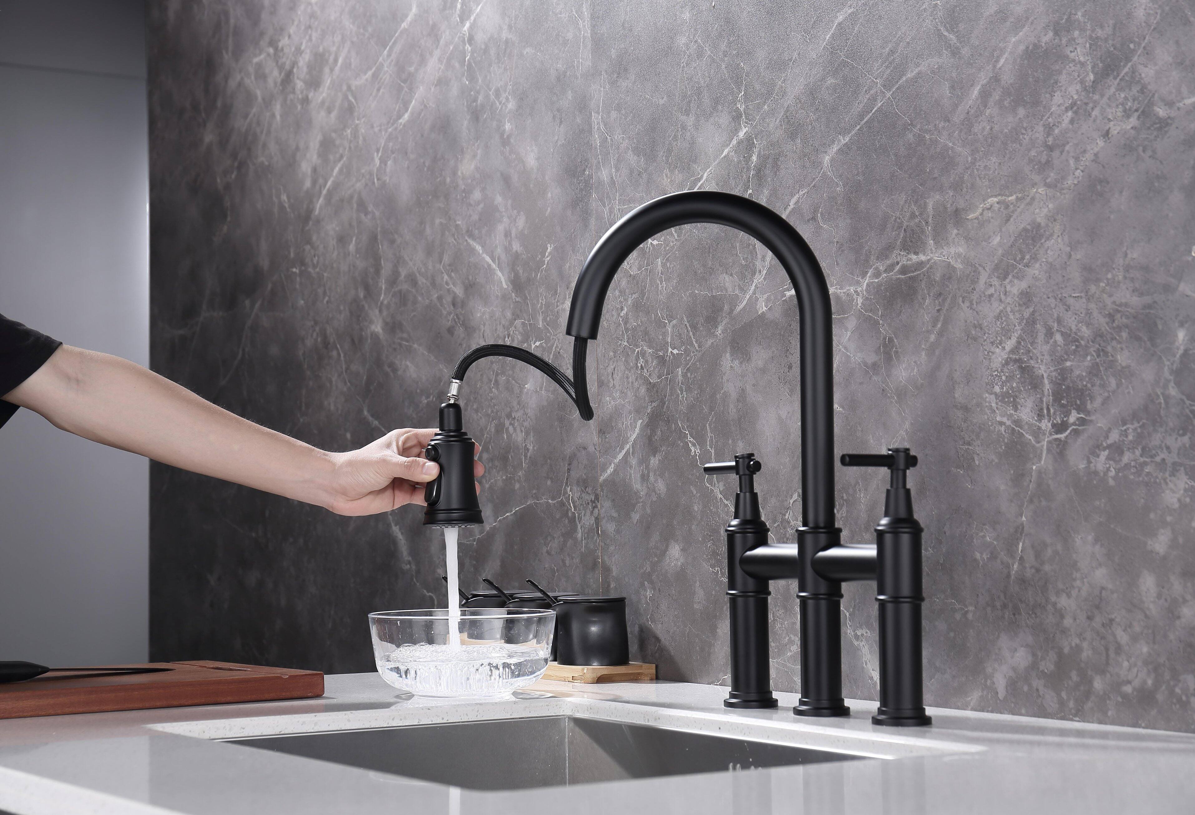 Alt View 3. Siljoy - Bridge Kitchen Faucet with Pull-Down Sprayhead in Spot - Matte Black.