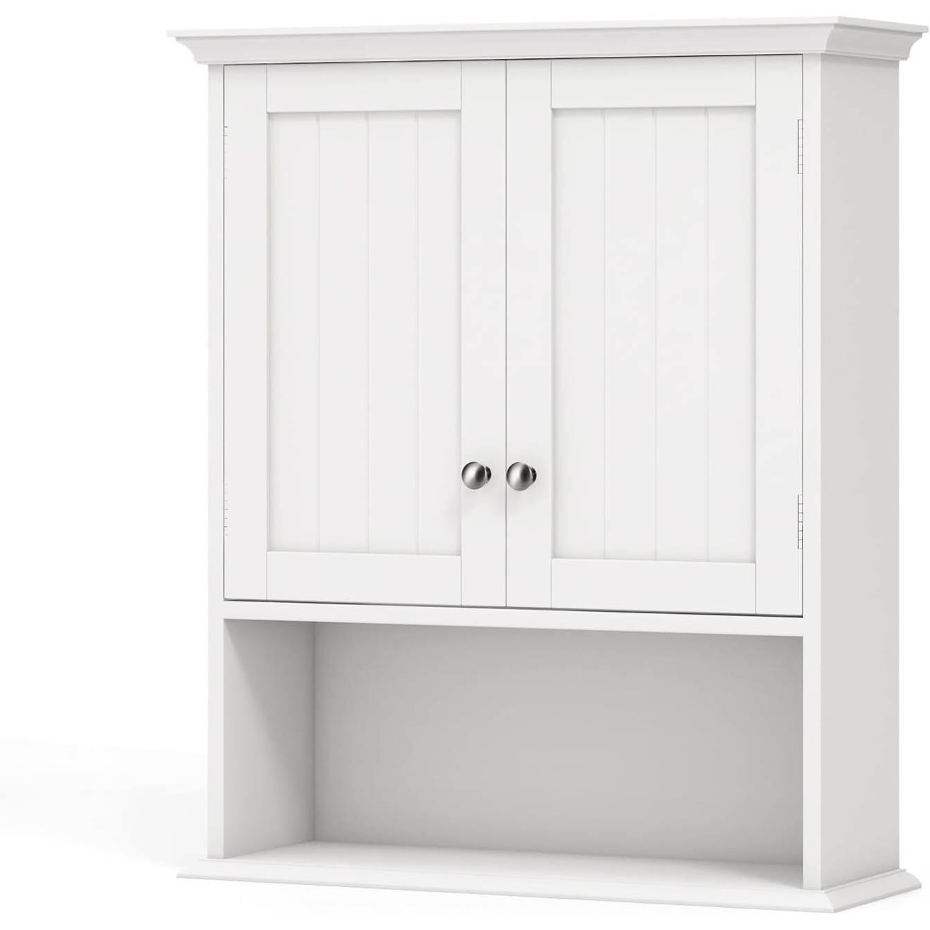 Left. Hivvago - Wall Mounted Bathroom Medicine Cabinet with Open Storage Shelf in White - White.