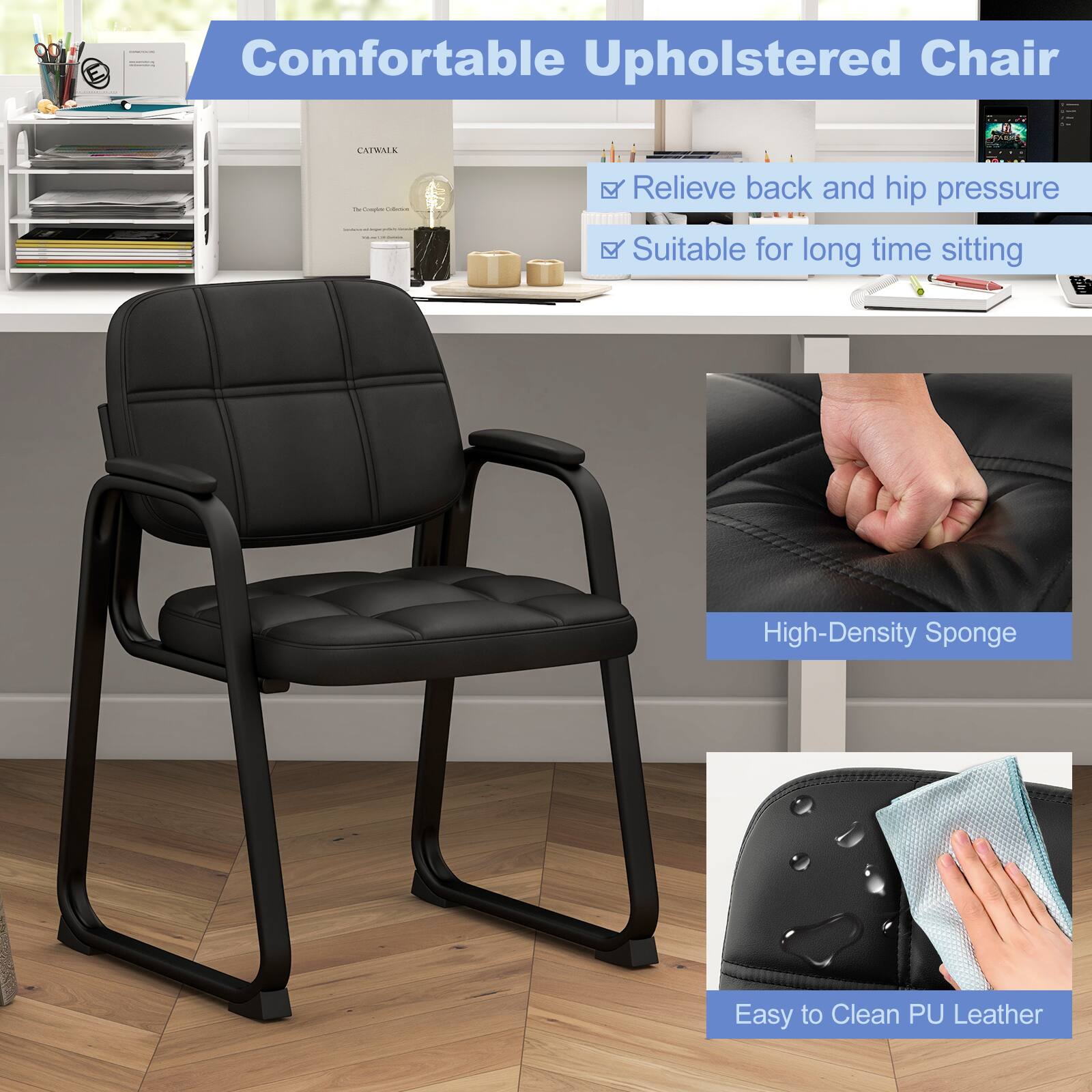 Comfortable Upholstered Chair: Carmaik - Relieve back and hip pressure - Suitable for long time sitting - High-Density Sponge - Easy to Clean PU Leather