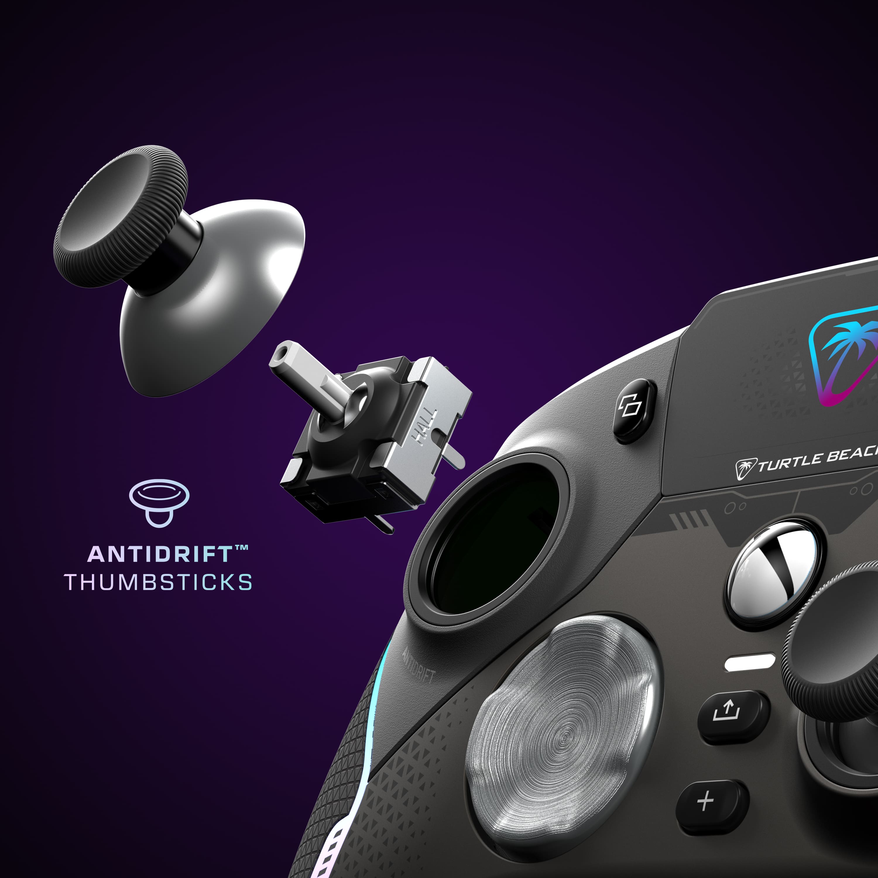 The text on the image reads: "77 C Turtle Beach Antidrift Thumbsticks."