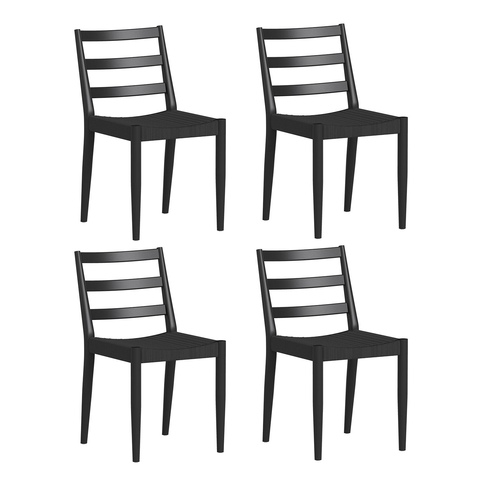 Alt View 7. Bestier - Dining Chairs with Curved Wooden Backrest, Woven Rope Seat and Solid Wood Tapered Legs - black.
