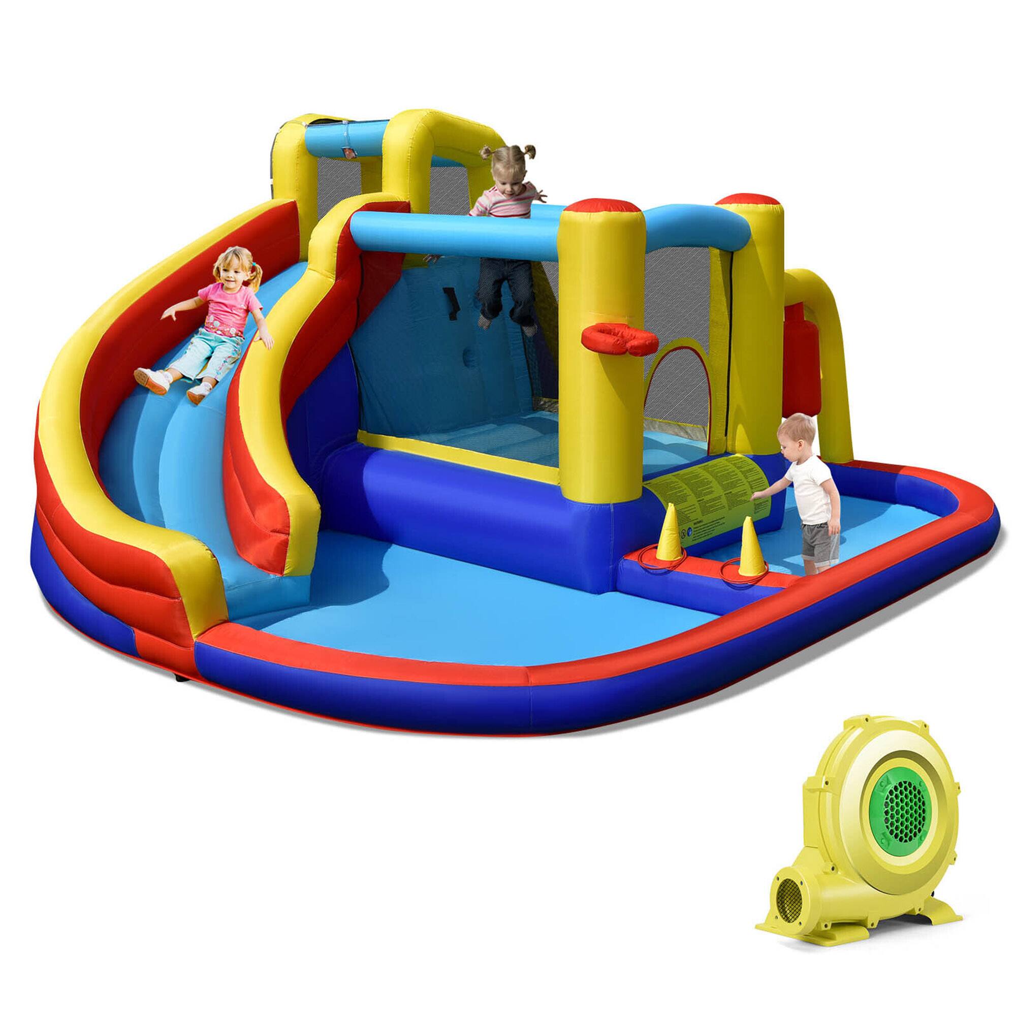 Alt View 9. Gymax - Gymax 7-in-1 Inflatable Water Slide Water Park Kids Bounce Castle With 735W Air Blower - Multicolor.