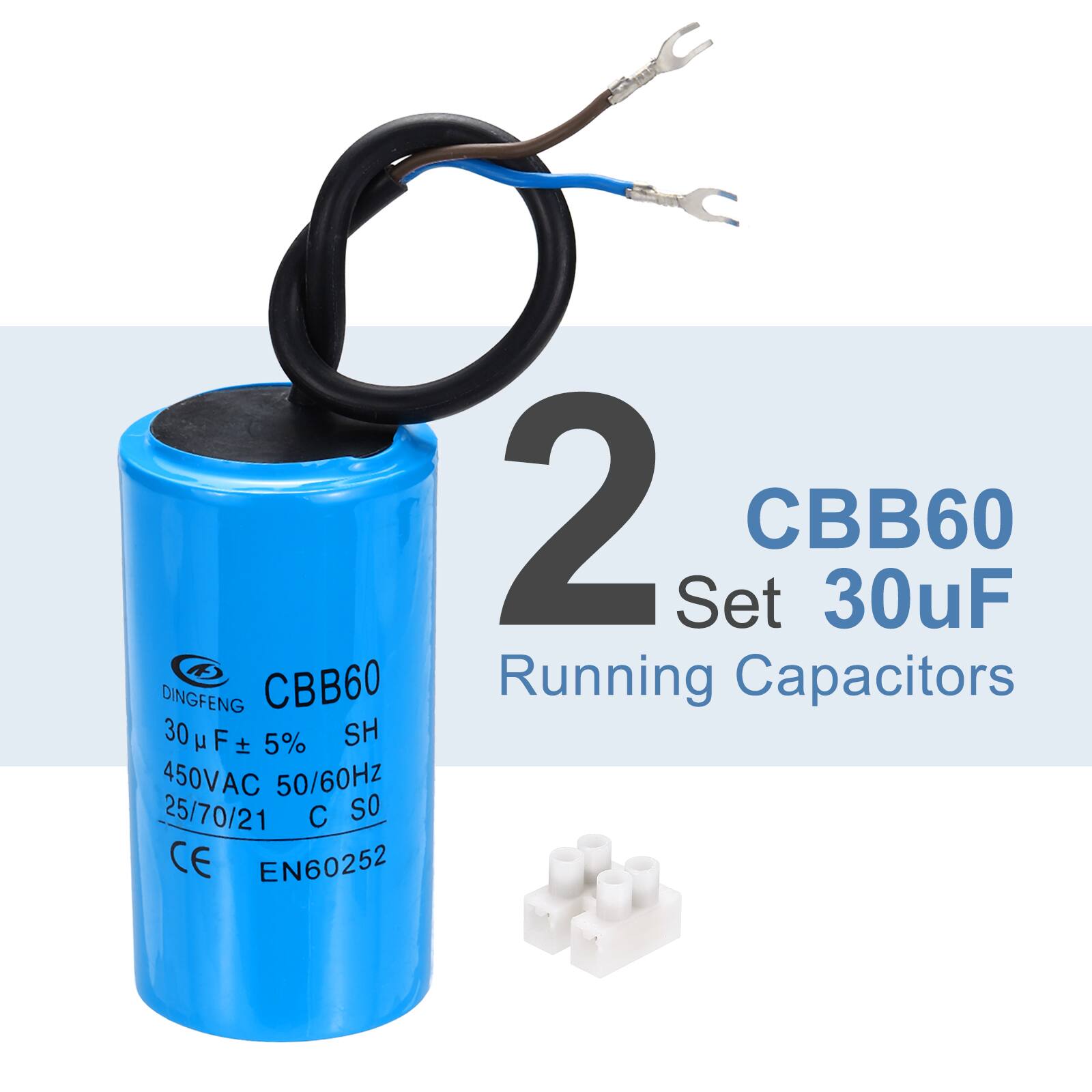 DINGFENG CBB60 30uF ± 5% SH 450VAC 50/60Hz 25/70/21 C SO CE EN60252 2 Set CBB60 30uF Running Capacitors