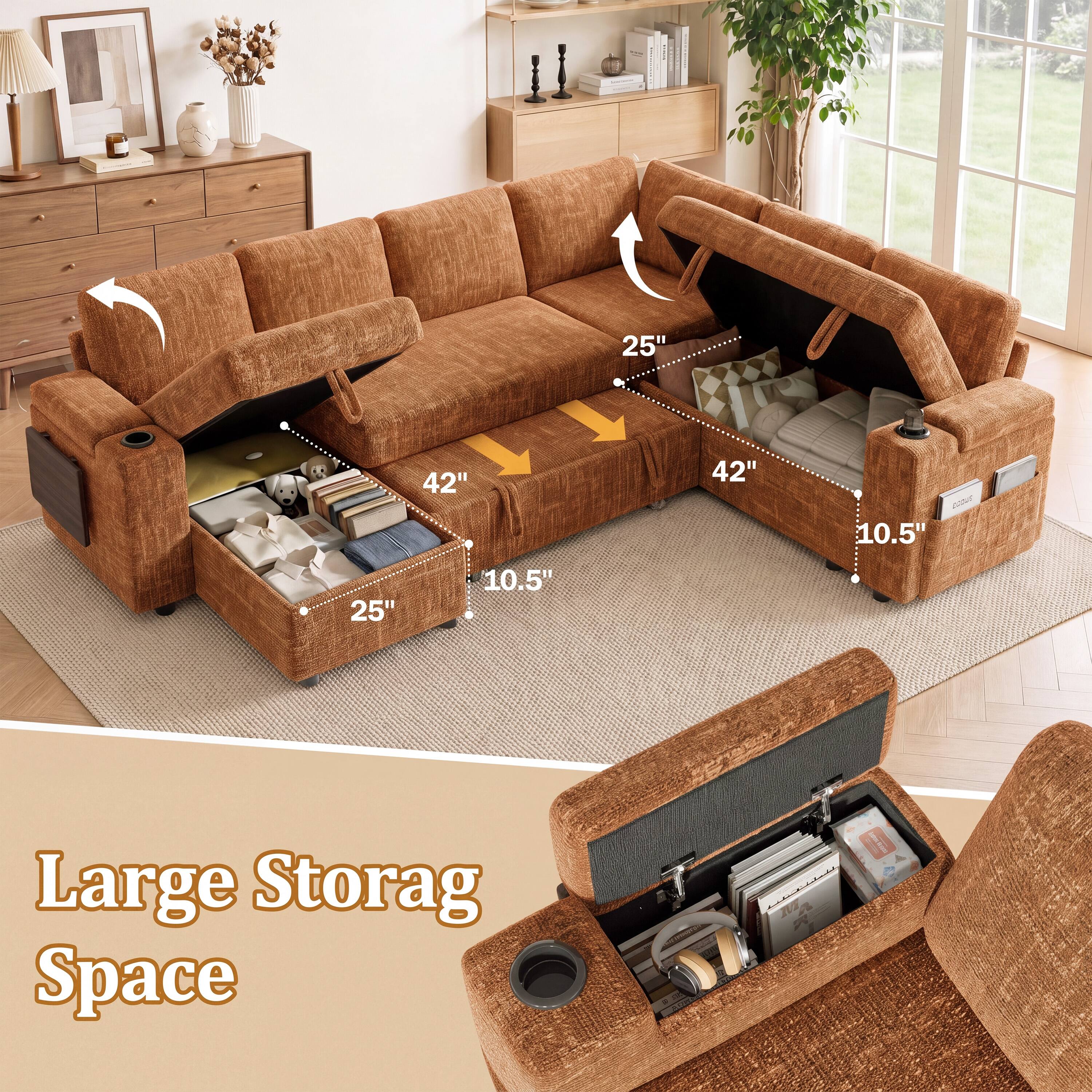 25"  
42"  
42"  
10.5"  
25"  
10.5"  
Large Storage Space  
2 200
