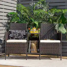 Gymax - Patio Rattan Conversation Furniture Set w/ Loveseat Glass Coffee Table & Cushions - Off White