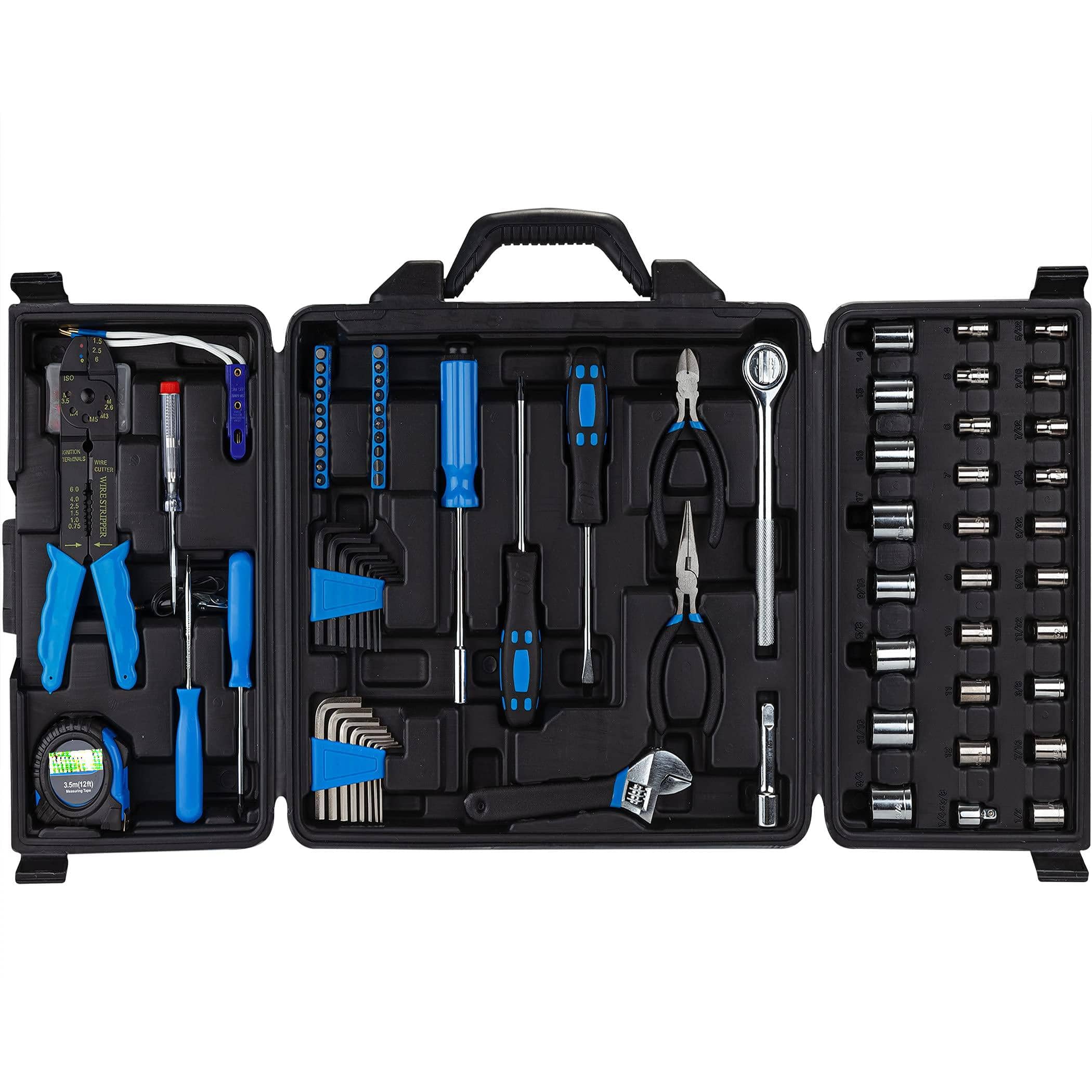 Skar Audio - Ratchet Wrench Tool Set 1/4" & 3/8" 1/2" Drive With Sae/metric Sockets Kit In Plastic Toolbox - 122 PC