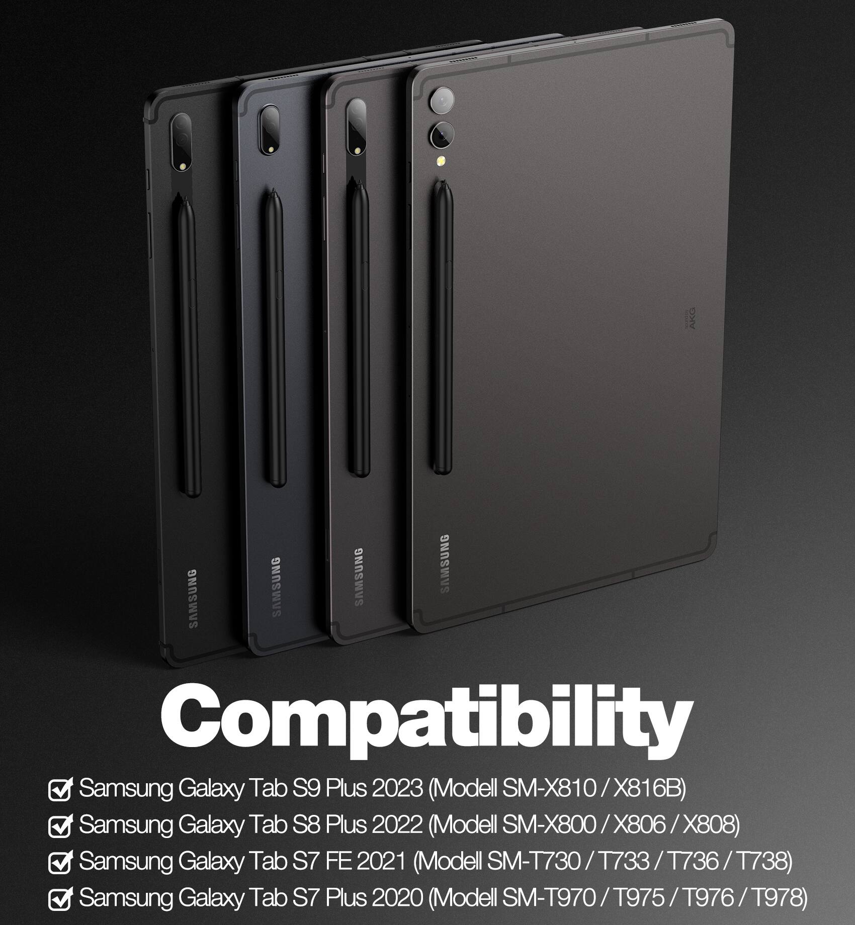 APUL SAMSUNG SAMSUNG SAMSUNG SAMSUNG Compatibility

Samsung Galaxy Tab S9 Plus 2023 (Modell SM-X810 / X816B)  
Samsung Galaxy Tab S8 Plus 2022 (Modell SM-X800 / X806 / X808)  
Samsung Galaxy Tab S7 FE 2021 (Modell SM-T730 / T733 / T736 / T738)  
Samsung Galaxy Tab S7 Plus 2020 (Modell SM-T970 / T975 / T976 / T978)